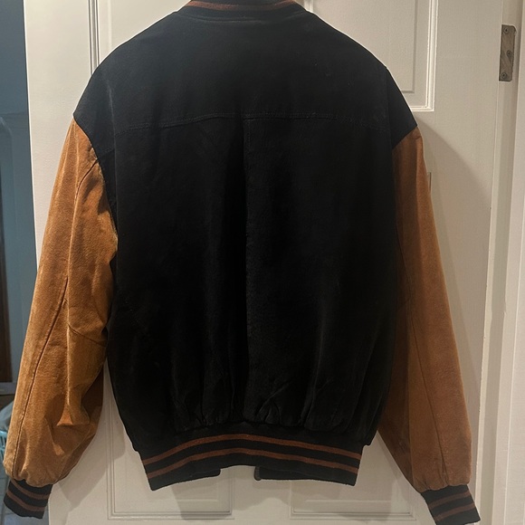Vintage- Atlanta Olympic Games 1996 Suede Jacket -Black and Tan Bomber Jacket - Picture 11 of 16